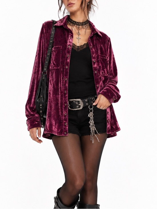 Pilcro Tops - Pilcro Womens S Plum Velvet Button Down Shirt Blouse Whimsy Goth Romantic Y2K